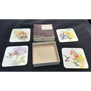 4 Vintage Cloverleaf Coasters In Box Hummingbird John Gould Lithograph S27